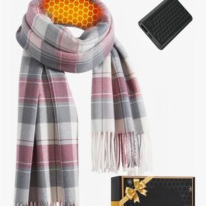 Heated Pink and Gray Plaid Scarf